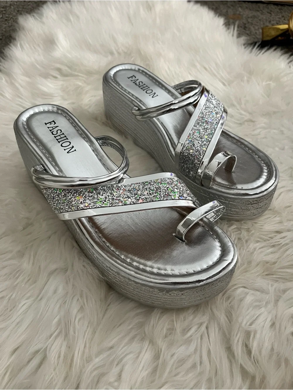 Fashion Silver Glitter Platform Sandals for Women